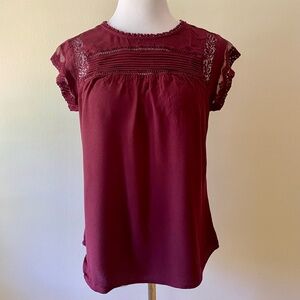 Daniel Rainn Burgundy Blouse w floral/leaf lace